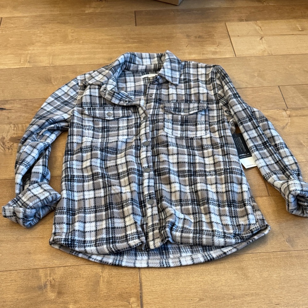 O'Neill Women's Plaid Button-Up Shirt Jacket in White and Black